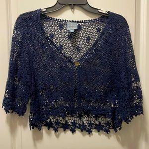 Rabbit Designs Dark Blue Crocheted Shrug